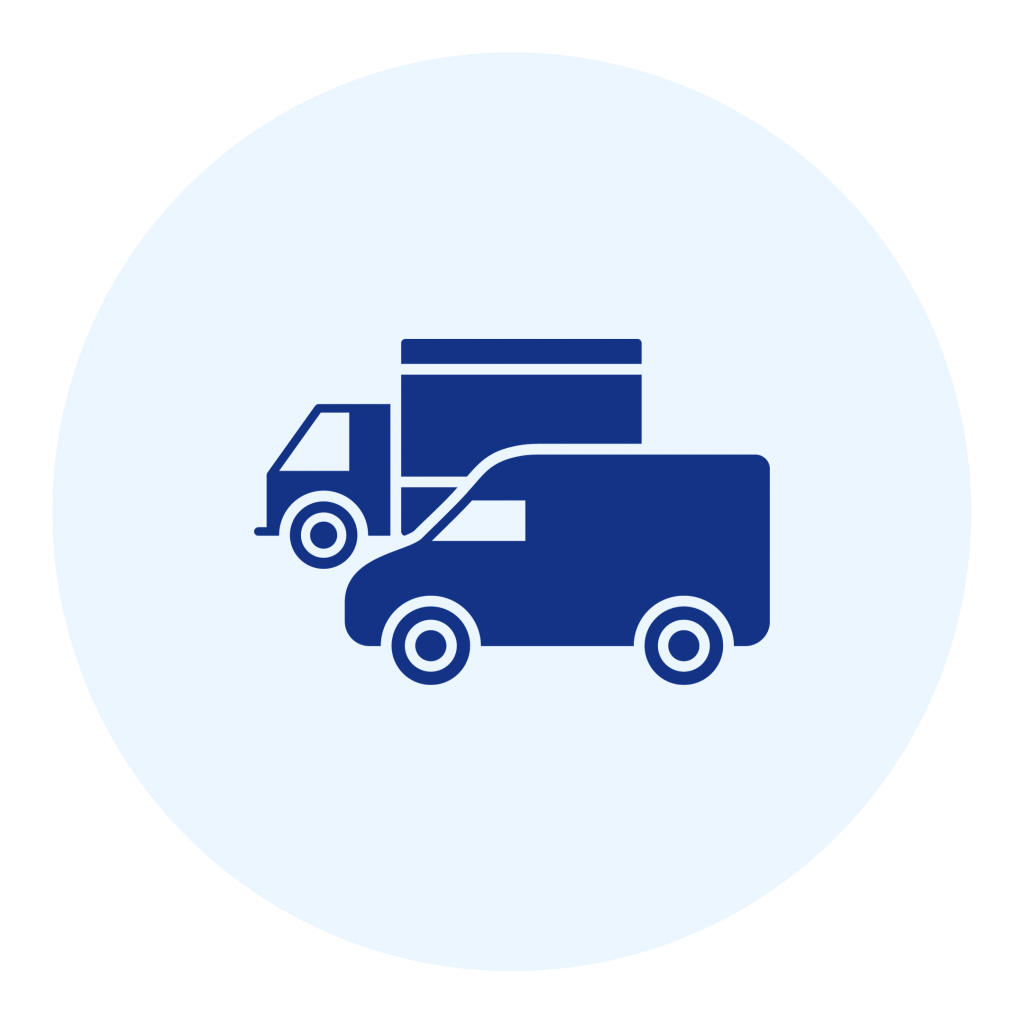 Fleet Management Icon: 
Dark blue car and van icons on a light blue background