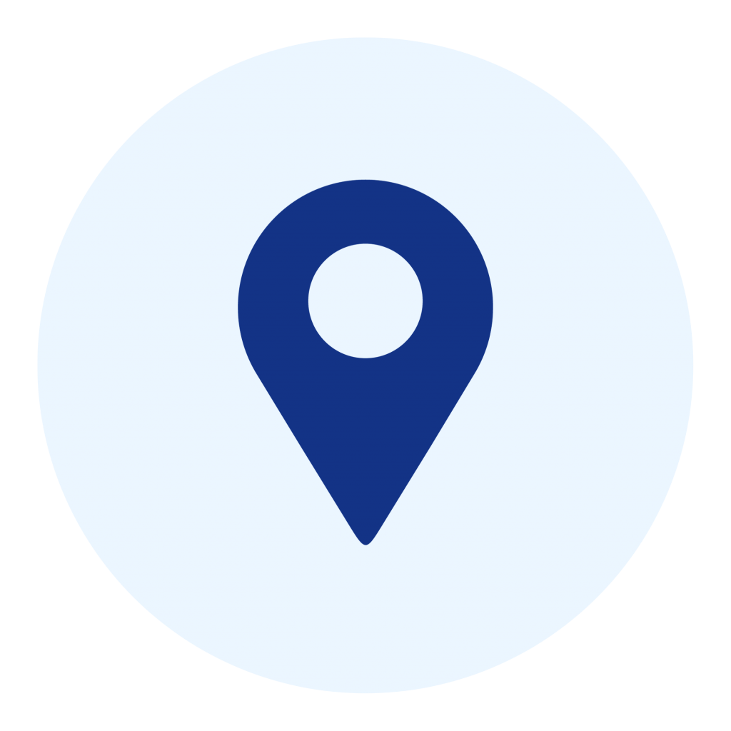 Vehicle Tracking System Icon: A dark blue pin point icon on a light blue background